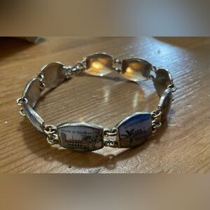 Art Delco vintage enameled  travel link bracelet from Bermuda size 7 1/2 inches.